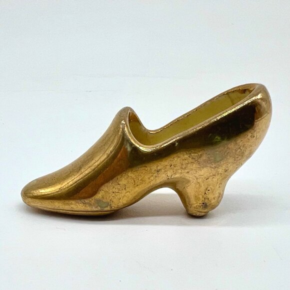 Vintage Gold Ceramic Shoe Figurine High Heel Collectible Miniature - Picture 1 of 8